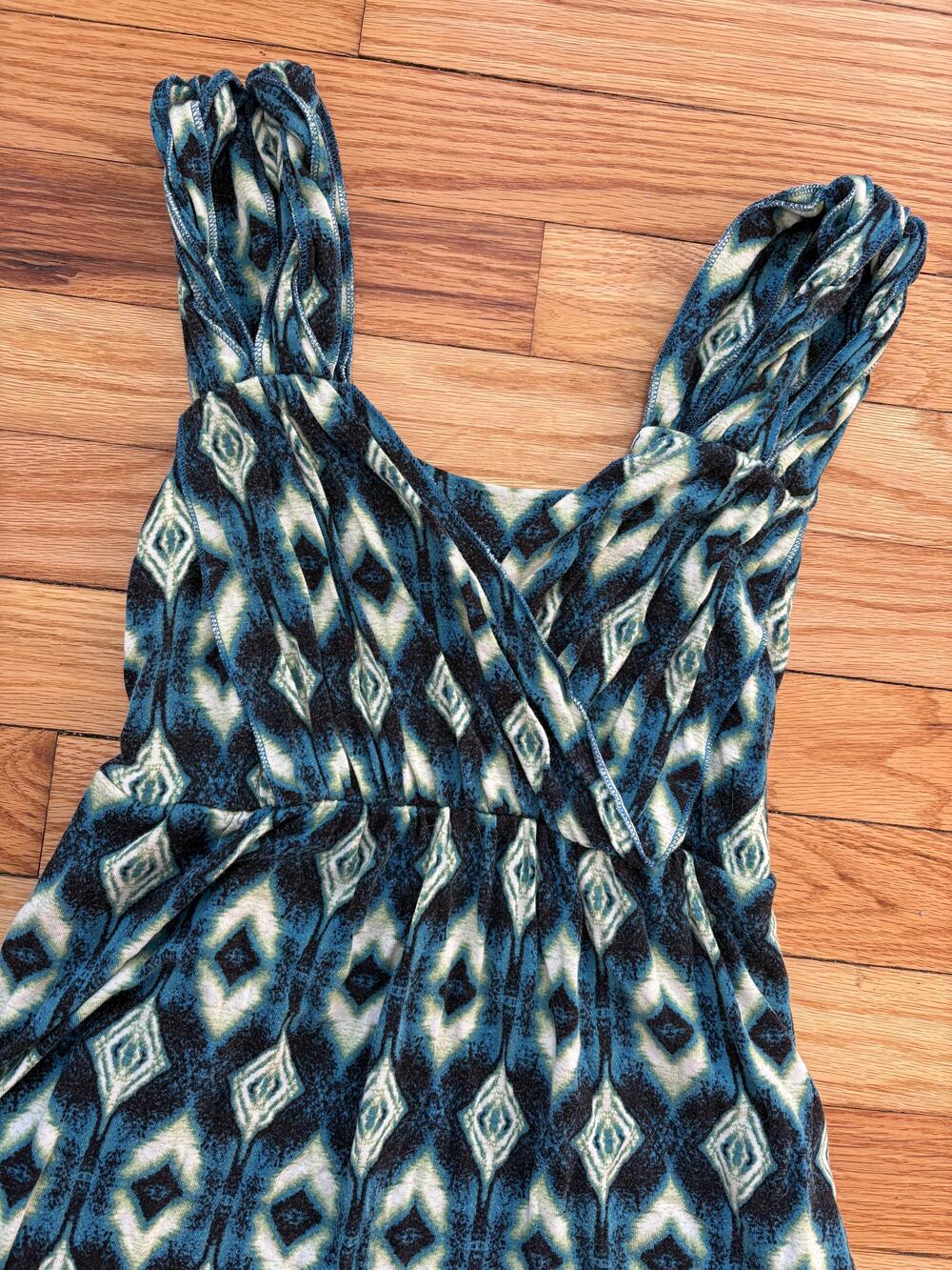 Soma Dress Womens XS Blue Black Ikat Print Sleeveless Empire Waist Summer Casual